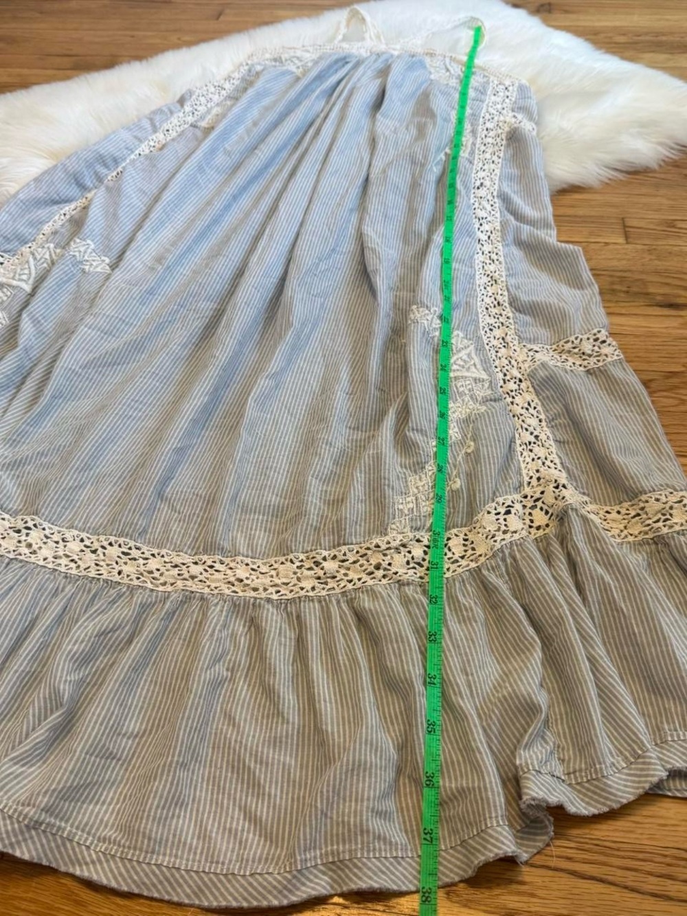 Free people blue & white boho maxi dress with crotchet trim - Picture 3 of 7